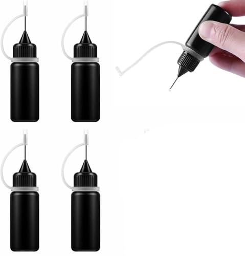 TUKNN Pipette et Conteneurs Plastiques, Flacon Souple, Bouteille de Précision, Pointe Aiguille, Flacons et Bouteilles Vides 10ml, Noir, 4 Pièces