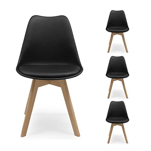 Homely - Pack de 4 sillas de Comedor o Cocina de diseño nórdico Day, Asiento de Polipropileno y Patas de Madera de Haya,...