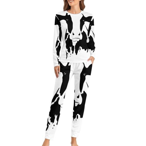Pyjama femme ensemble sleepwear t-shirt manches longues pantalon imprimé