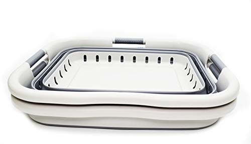 Sammart 41L (10.8 Gallon)Set Of 2 Collapsible 3 Handled Plastic Laundry Basket-Foldable Pop Up Storage Container/Organizer-Space Saving Hamper/Basket (2, Grey/Dark Grey) #TOP2