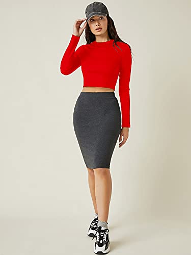 Image of Aahwan Women's 100% Cotton Slim Fit Striped Full Sleeve Crop Top