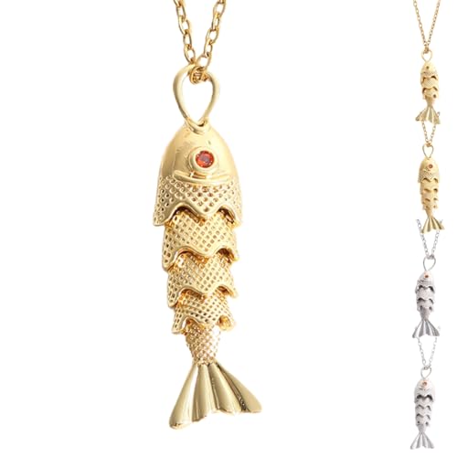 RETGJNC Collar de pez 3D extraíble, colgante de pez articulado, regalo de joyería para mujer, joyería con ojo de cristal