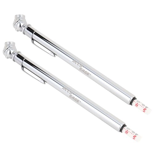 Accu-Gage Pencil Tire Pressure Gauge 2 Pack (10-75 PSI), Air Pressure Gauge for Tires, Stainless Steel Body for air Filled Tires, Front loaders, and Small Airplanes