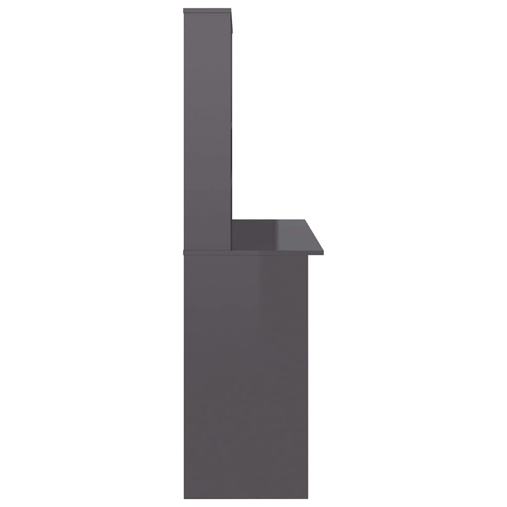 Scrivania verticale da ufficio con ripiani, grigio lucido, 110 x 45 x 157 cm, in legno, postazione di lavoro salvaspazio con spazio per raccoglitori, tastiera e laptop