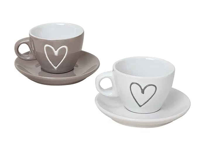 Set Di 4 Bianco Espresso Tazze E Cuore Ardesia Sottobicchieri