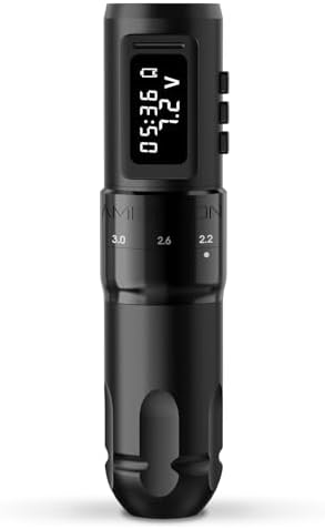 Ambition MARS-U Wireless Tattoo Machine with Adjustable Stroke - Rotary Cartridge Tattoo Machine Pen with 1800mAh Power Coreless Motor Digital LED Display for Professional Tattoo Artist Black