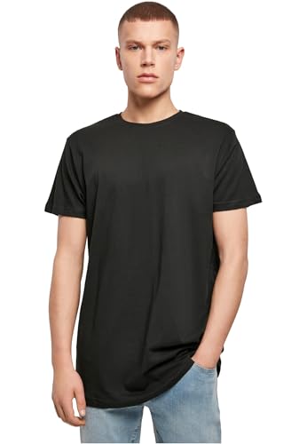 Build Your Brand Herren Shaped Long Tee – Langes T Shirt aus Baumwolle mit abgerundetem Saum im Streetwear Style für Alltag Freizeit und Casual Outfits,Schwarz,XL