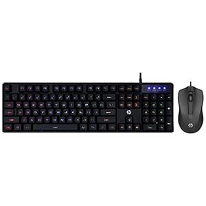 HP K300 Backlit Membrane Wired Gaming Keyboard with Mixed Color Lighting&Wired Mouse 100 with 1600 DPI Optical Sensor,USB plug-and -play,ambidextrous Design,Built-in Scrolling and 3 Handy Buttons