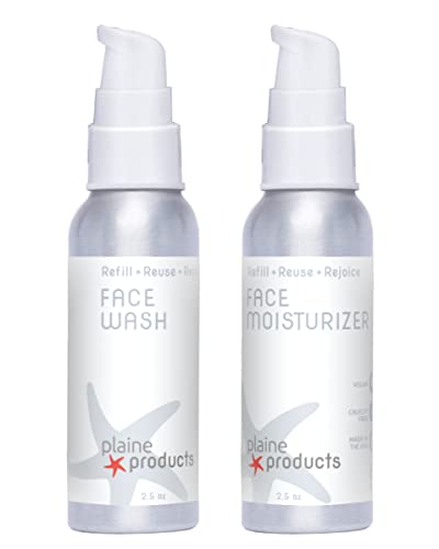 Plaine Products Eco-Friendly Face Wash and Face Moisturizer – Sensitive Skin, 2.7 oz (Refillable Bottle with Pump)