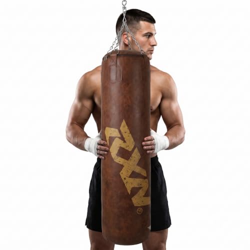 Image of RXN Powerstrike Boxing Punching Bag (Brown, 90 CM) | Synthetic Leather | Pre-Filled | Heavy-Duty Build | 4-Way Chain Included | Boxing, MMA & Kickboxing Training