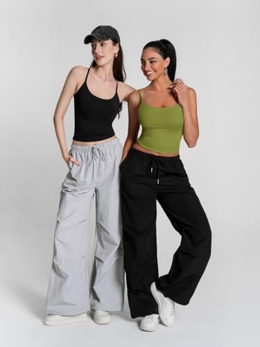 Image of 2 Pack Womens Cami Tank Scoop Neck Spaghetti Strap Tank Tops Basic Tight Camisole Shirts