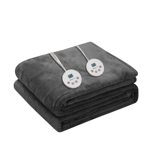 Image of Wapaneus Heated Blanket Electric King Size 90 inchx100 inch-Dual Control with 10 Heat Levels 12 Timer Settings and 8 Hours Auto-Shut Off,Fast-Heating Electric Blanket,ETL Listed Machine Washable,Dark Grey