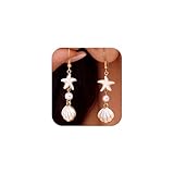 Summer Ocean Seashell Earrings for Women Trendy Pearl Drop Earings, Resin Starfish Earrings for Women Cute Earings Dainty Dangle Earring Sea Shell Ear Rings Beachy Accessories Womens Beach Jewelry