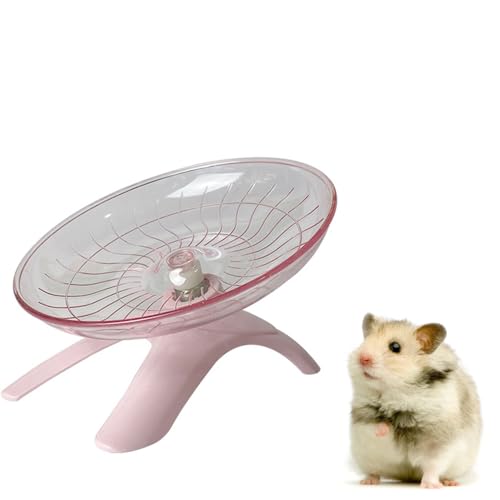 Hamster Fliegende Untertasse, Mute Hamster Fliegende Untertasse, Flying Saucer Hamsterrad Mit Leisem Spinner, Mit Stützrahmen, Transparentes Rad, für Kleine Haustier Mäuse Stressabbau, Rosa