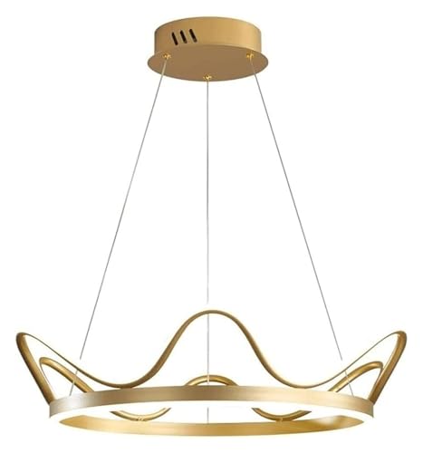 Lustre créatif couronne dorée LED pour suspension salon villa