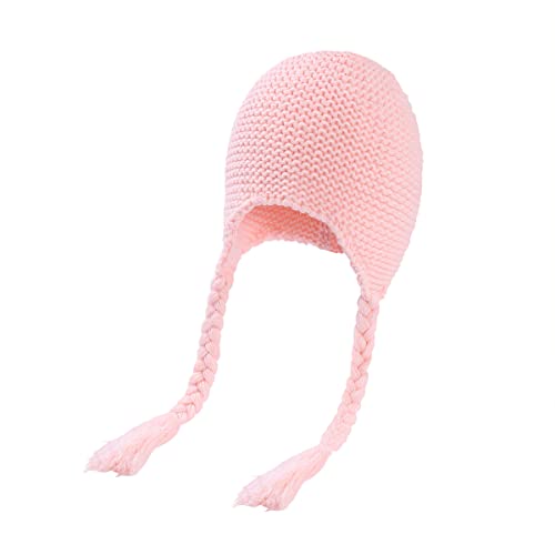 Baby Girls Knit Hats Winter Baby Beanie Hat With Warm Ear Flap And Cute Braids Running Caps (Pink) #TOP4
