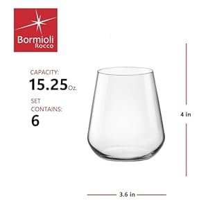 Bormioli rocco inalto uno stemless glass set of 6 1525 oz clear  urban country home decor