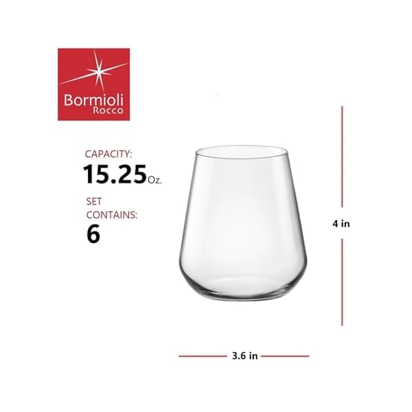 Bormioli rocco inalto uno stemless glass set of 6 1525 oz clear  urban country home decor
