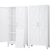 61" Kitchen Pantry Cabinet, Metal Storage Cabinet with 2 Doors and 3 Adjustable Shelves, White Fo...