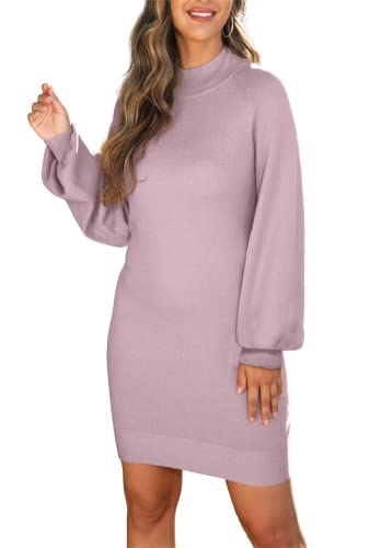 Image of GRECERELLE 2026 Womens Fall Winter Mock Neck Mini Pullover Sweater Dress | Long Sleeve Ribbed Knit Bodycon Fit for Parties Date Holidays Daily(XS-2XL)