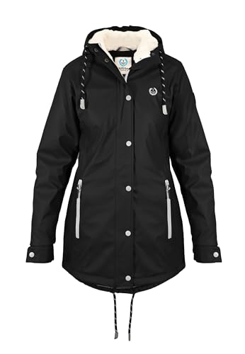 MADSea Damen Regenmantel Friesennerz mit Teddyfleece warm gefüttert Regenjacke wasserdicht, Größe:46, Farbe:schwarz