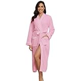 RONGTAI - Bata de baño de mujer con manga larga de punto gofrado, con cinturón y bolsillos, casaca ligera, S-XXL, Rosa, XL