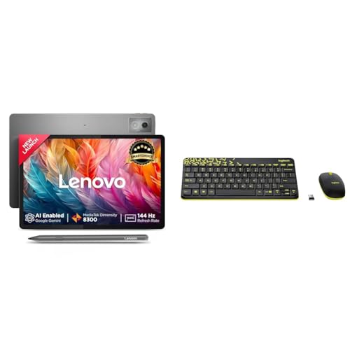 Image of Lenovo {Smartchoice) Idea Tab Pro with Pen Plus|12.7 inch 3K Display|144 Hz Refresh|12 GB RAM, 256 GB ROM| AI-Enabled| MediaTek Dimensity 8300 + Logitech MK240 Nano Wireless USB Keyboard and Mouse Set