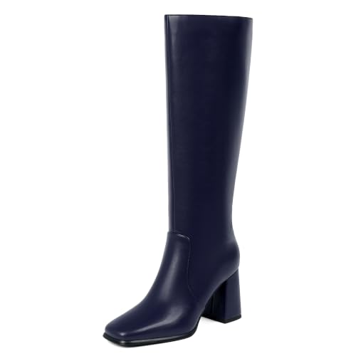 Image of Modatope Knee High Boots Women Square Toe Chunky Heel Fashion Tall Boots | Block Heel Gogo Boots with Side Zipper,Fashion Heeled Fall Winter Boots,Long Dressy Boots for Women