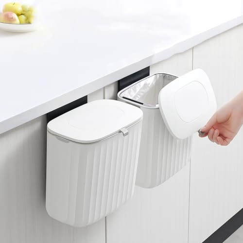 Ablaau Mülleimer 8L mit Deckel – Abfalleimer Küche & Bad, weiß, Kunststoff PP+ABS, Soft-Close Doppelöffnung, hängend oder klebend ohne Bohren, platzsparend 25×15×25 cm