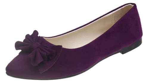 Niction Mary Jane for Women Suede Dressy Pointy Toe Bowknot Ballet Slip On Flats PU Leather Solid Shoes Elegantes Comfortable Soft Shoes for Office Work