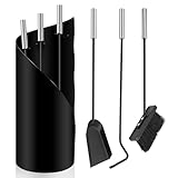 Jaxguom Kaminbesteck 4-teilig, Modernes Kaminbesteck Set schwarz mit Edelstahlgriffe, Kamingarnitur mit Besen, Schaufel, Eisenhaken, Ständer
