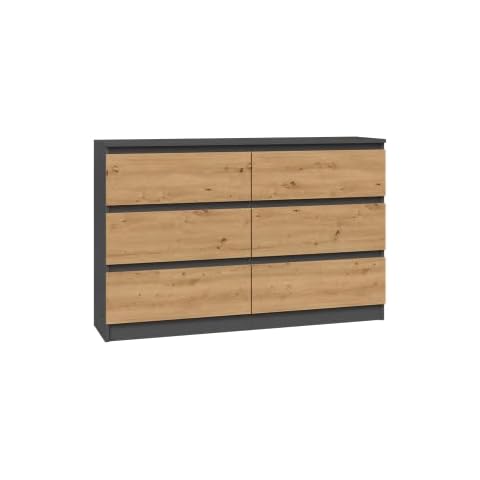 ADGO Malwa M6 120 Kommode mit 3 Schubladen 120x30x77cm, Schrank für Kleidung, Klassischer Schrank mit Regalen, Tief Freistehend Platzsparend Cover