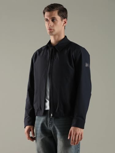 Image of Solid relaxed fit polyester jacket