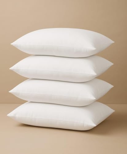 Image of Microfiber Pillows Set of 4 Height Adjustable with Stripes for Sleeping | Set of 4 16x24 inch - White 4, King (U.K. Standard)| (4, White Pillow