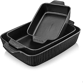 vancasso Forte Glaze Stoneware Oven Dish Set, Black Rectangle Ceramic Oven Proof Dish, Set of 3