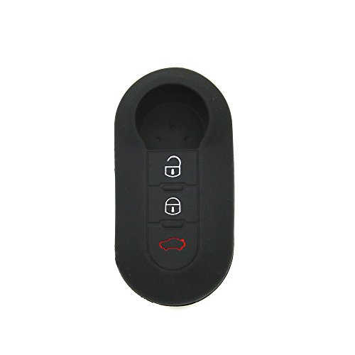 Hwota Silicone 3 Buttons Remote Key Case Cover Shell fit for FIAT 500 -Black