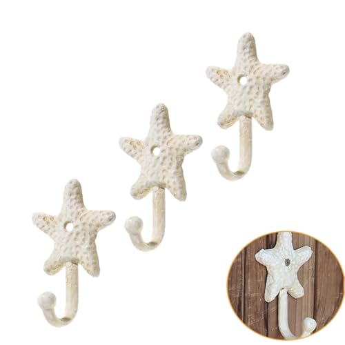 Fjxxxn 3-Pack Decorative Wall Hooks,Nautical Coastal cast Iron Starfish Design