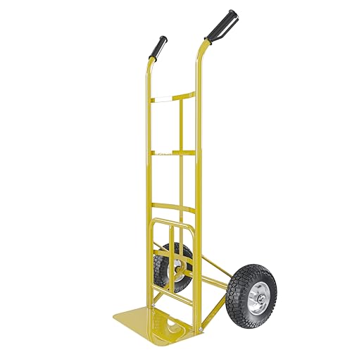Bricozone Carrello A Mano Portapacchi Portata 250 Kg Con Ruote Pneumatiche Rinforzate E Ribalta In Acciaio Tubolare Trasporto Pacchi Grandi Portasacchi Portacasse Grandi Pesi 63 X 53 X 116 Cm (Giallo) - 6