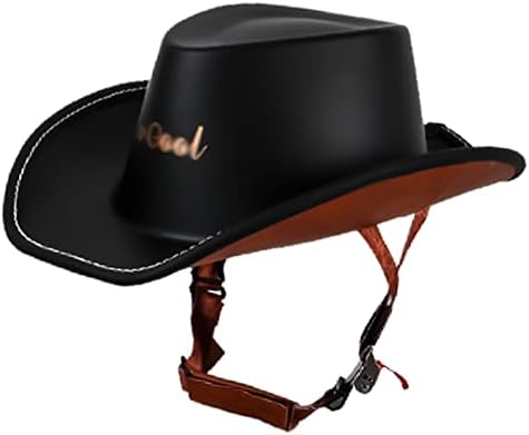 Retro Motorcycle Half Helmet - Summer Women Men Western Cowboy Hat with Removable Lining DOT Approved Wide Brim Cowboy Western Caps for Cruiser Scooter Touring ATV ( Color : A , Size : XL=61-62cm )