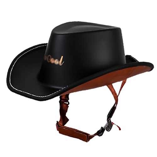Retro Motorcycle Half Helmet - Summer Women Men Western Cowboy Hat With Removable Lining Dot Approved Wide Brim Cowboy Western Caps For Cruiser Scooter Touring Atv ( Color : A , Size : Xl=61-62Cm ) #TOP1