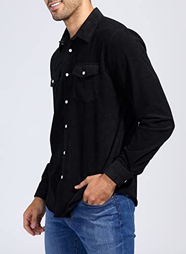 Jmierr Men's Corduroy Button-Down Shirts Casual Long Sleeve Fall Shacket Jacket With Flap Pocket For Men,Us 40(M),A2 Black #TOP2