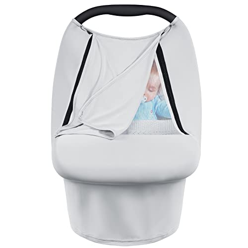 Image of Baby Car Seat Covers with Breathable & Zipped Peep Window, Anti-UV Car Seat Cover for Babies, Oversize Opening Stretchy Nursing Covers, Protects Baby from Wind, Sun, Mosquito, Universal Fit Grey