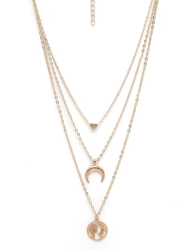 Image of Scintillare By Sukkhi 3 Layered Western Non Precious Base Metal Gold Plated Pendant Necklace For Women | Birthday Gift For Girls And Women For Wife | Gifts Collection | N106621