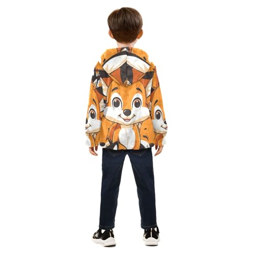 Boys Girls Fleece Jacket Cartoon Cute Happy Fox Kids Warm Hooded Outwear Coat4