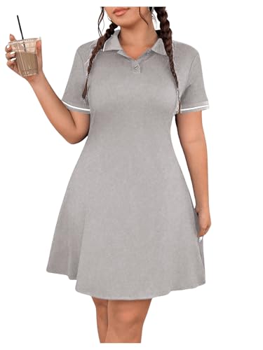 Image of RoseSeek Women's Plus Size Football Jersey Dress Collared Golf Tennis Dress Button Front A Line Streetwear Dresses