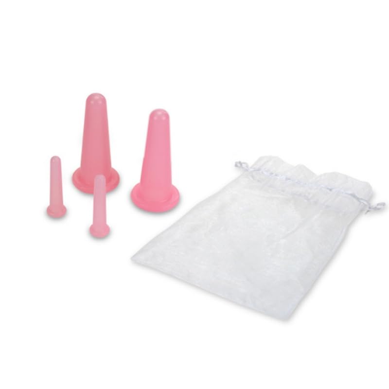 Ycnpeatt 4PCS Pink Silicone Facial Cupping Set with Storage Pouch - 2 Large + 2 Small Anti-Cellulite Vacuum Massage Cups for Face Neck Eyes & Body Care