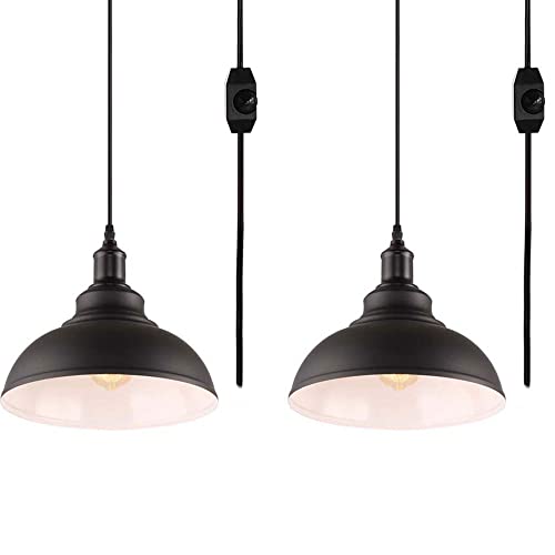 Lustre vintage noir suspendu avec câble de prise pour salon