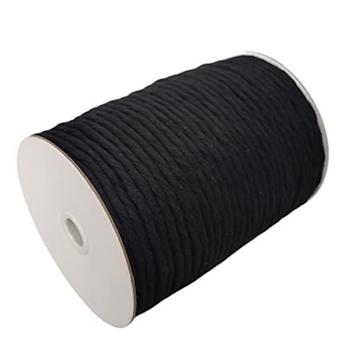 CAQUBO 6mm Single Strand Cotton Macrame Cord, Black Color 114 Yards, Natural Cotton Cord, 1 Ply Twisted Thick Rope, Soft Craft Cord, Perfect Macrame Supplies for Wall Hanging Plant Hanger DIY Project