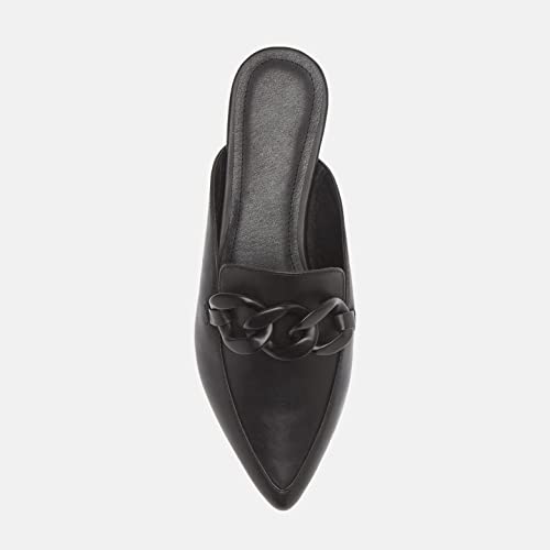 Image of Juliet Holy Womens Mules Flats Pointed Toe Backless Loafers Slip on Metal Chain Slides