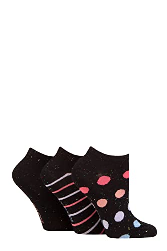 SockShop Ladies Speckled Bamboo Trainer Socks Pack of 3 Black Spot 4-8